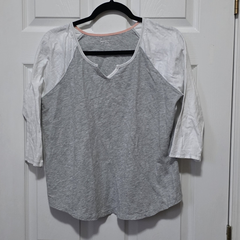 Lane Bryant Gray and White 3/4 Sleeve Tee